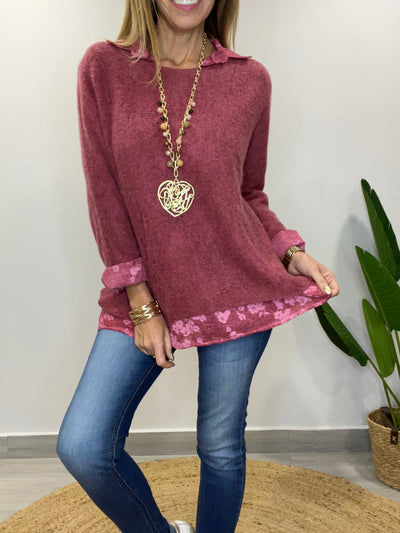 Sweater Italiano cachemira y camisa vino