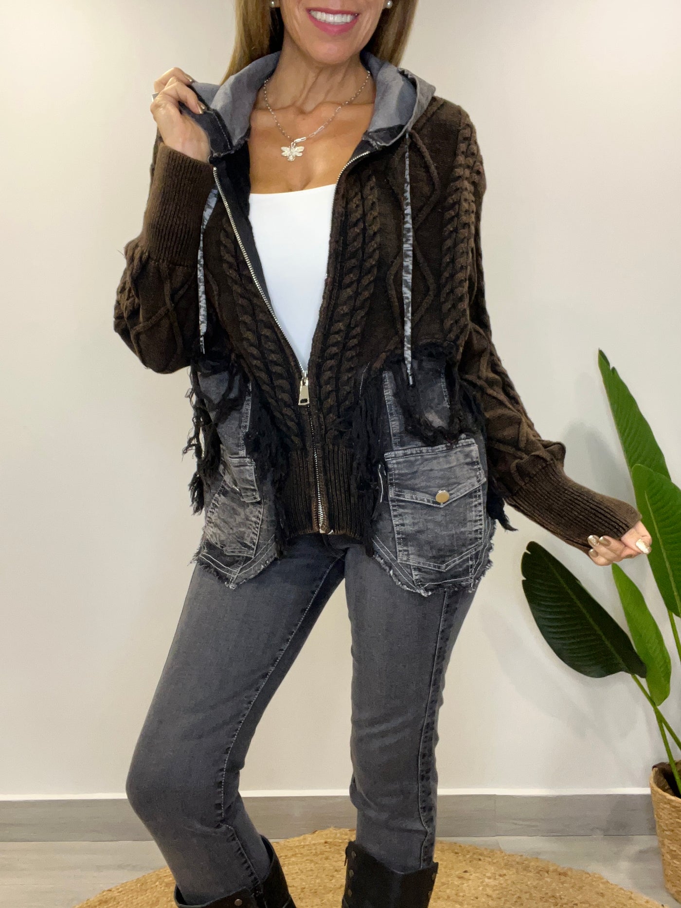 Chaqueta mezclilla Tejida Andy Café