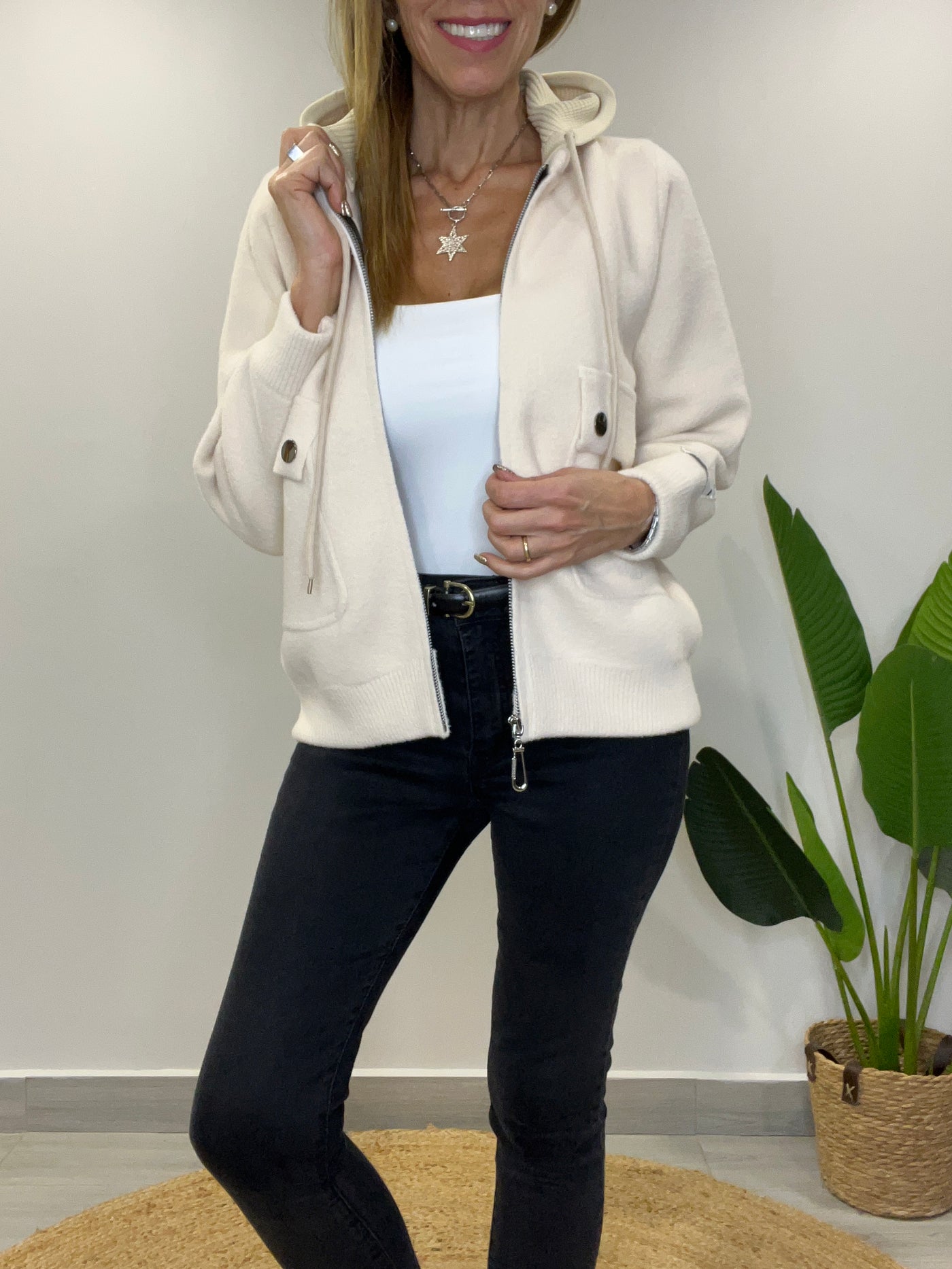 Chaqueta/polerón cuello desmontable Monti Crema