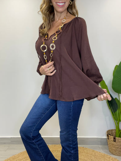 Blusa Viscogasa Isabella Chocolate