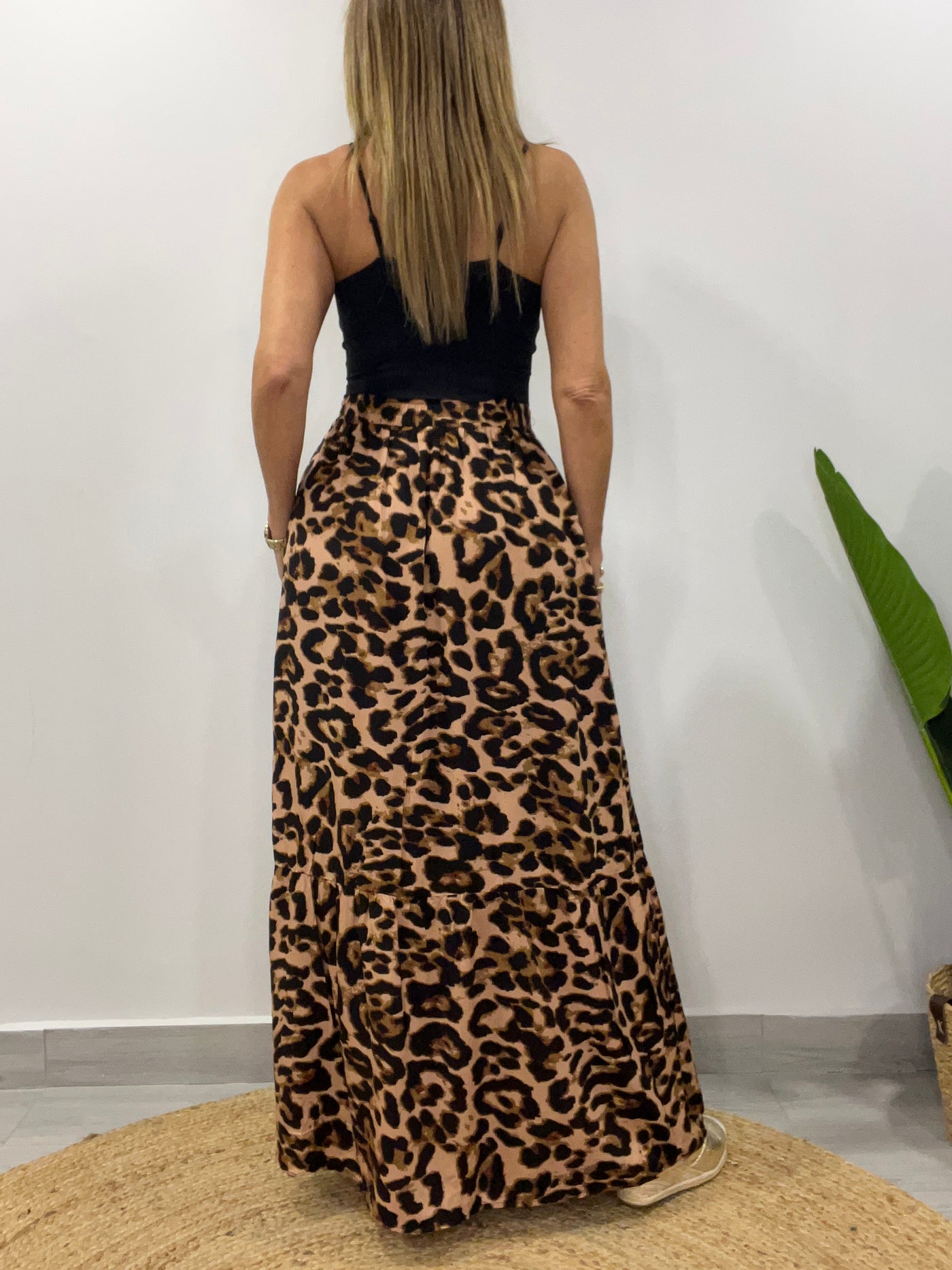 Falda Viscosa Print negro/camel
