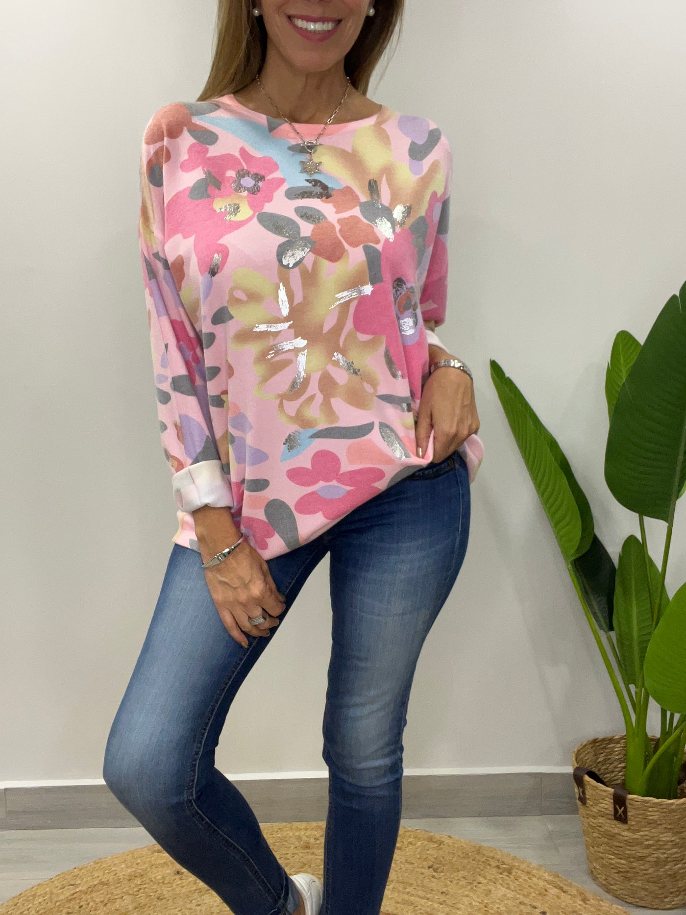 Sweater metalizado Garden Fucsia