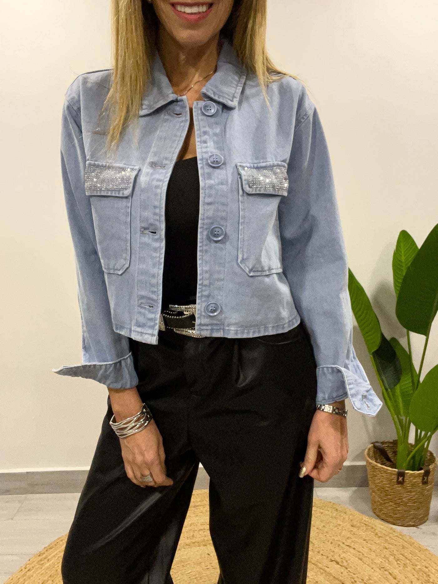 Chaqueta corta mezclilla Circón celeste