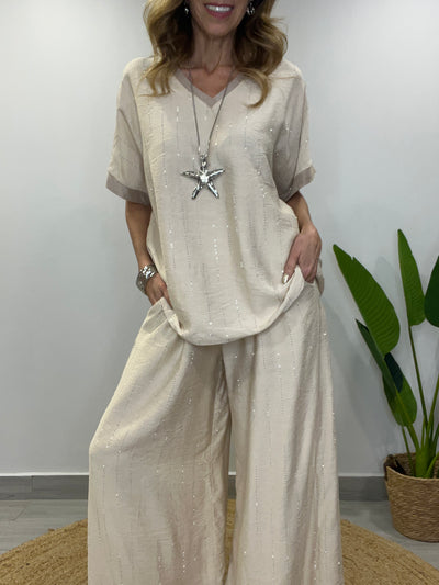 Conjunto Lino Viscoso/Brillo Divino (2 piezas) Arena