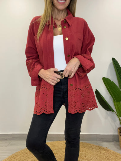 Chaqueta mezclilla/broderie Romántica Cherry