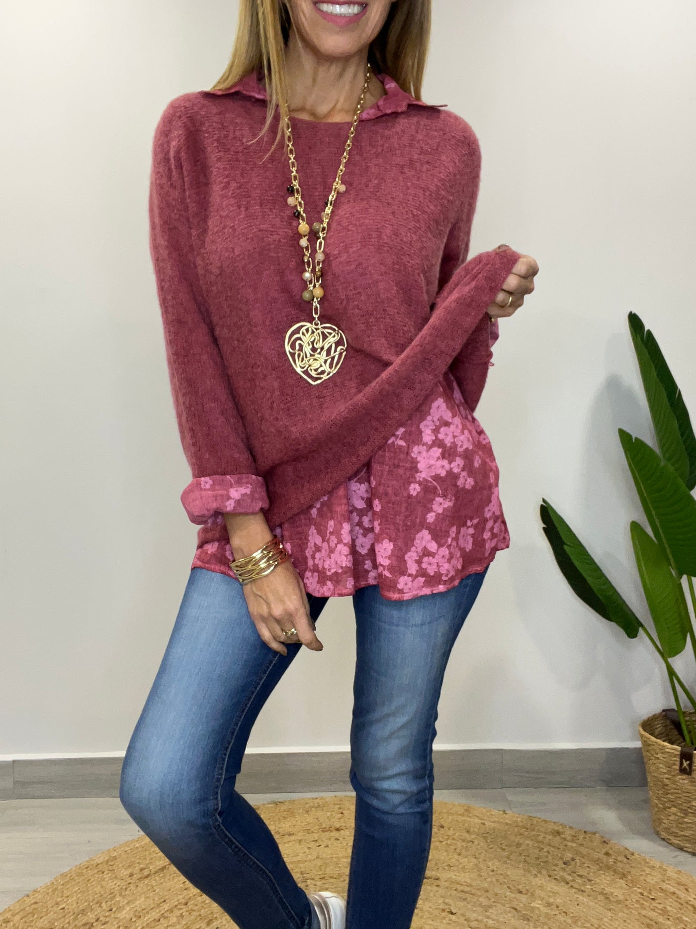 Sweater Italiano cachemira y camisa vino