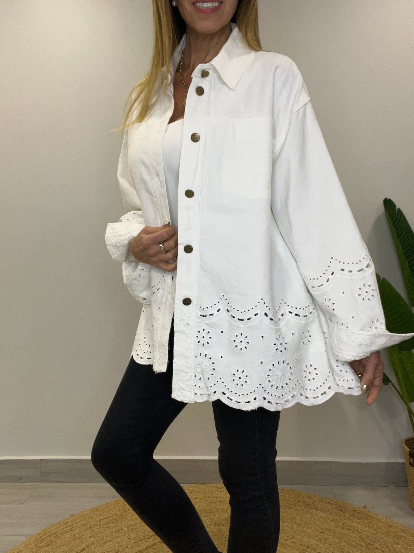 Chaqueta mezclilla/broderie Romántica Blanca