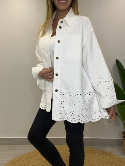 Chaqueta mezclilla/broderie Romántica Blanca