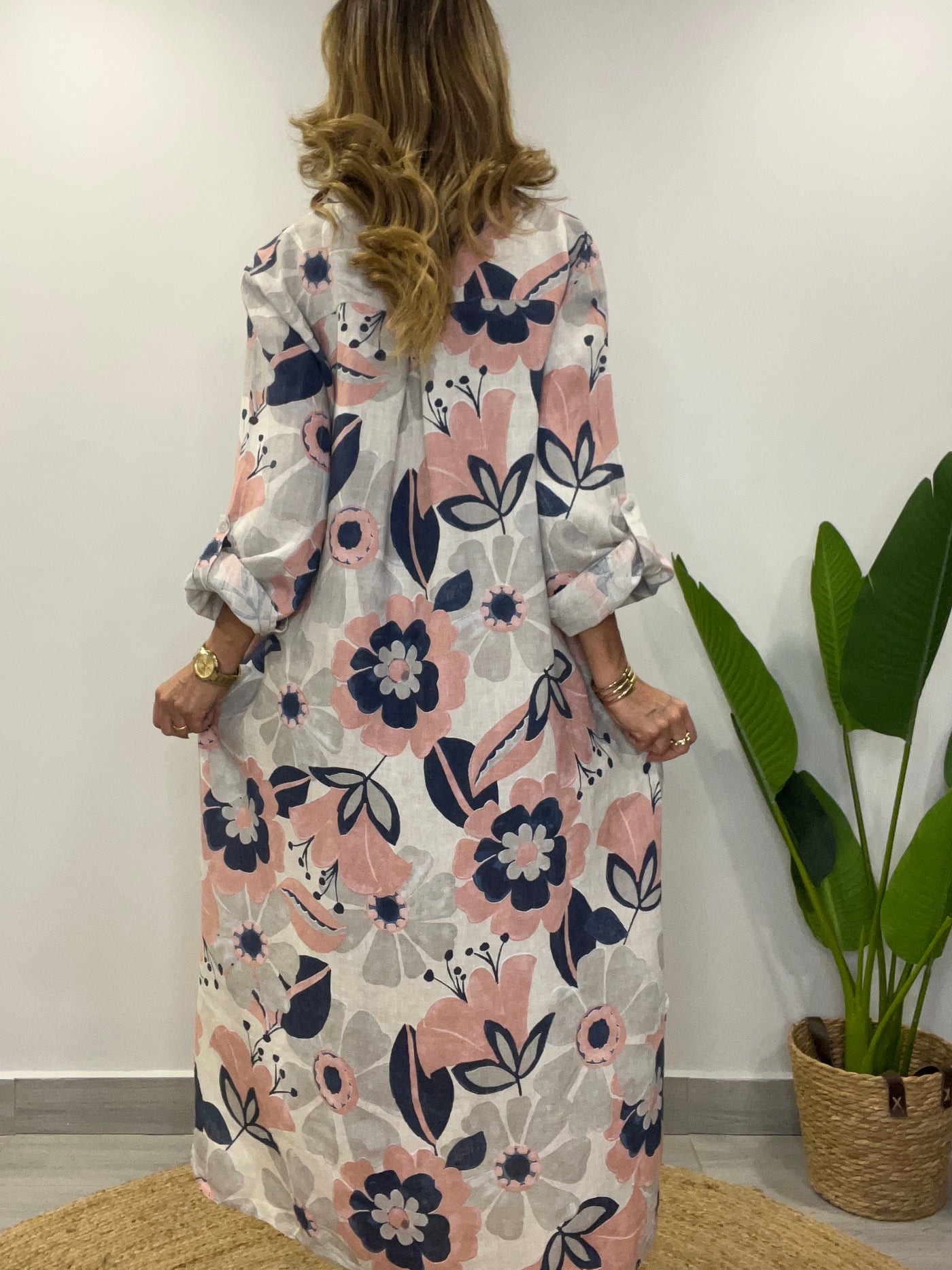 Vestido Lino Italiano Camisero Positano estelar