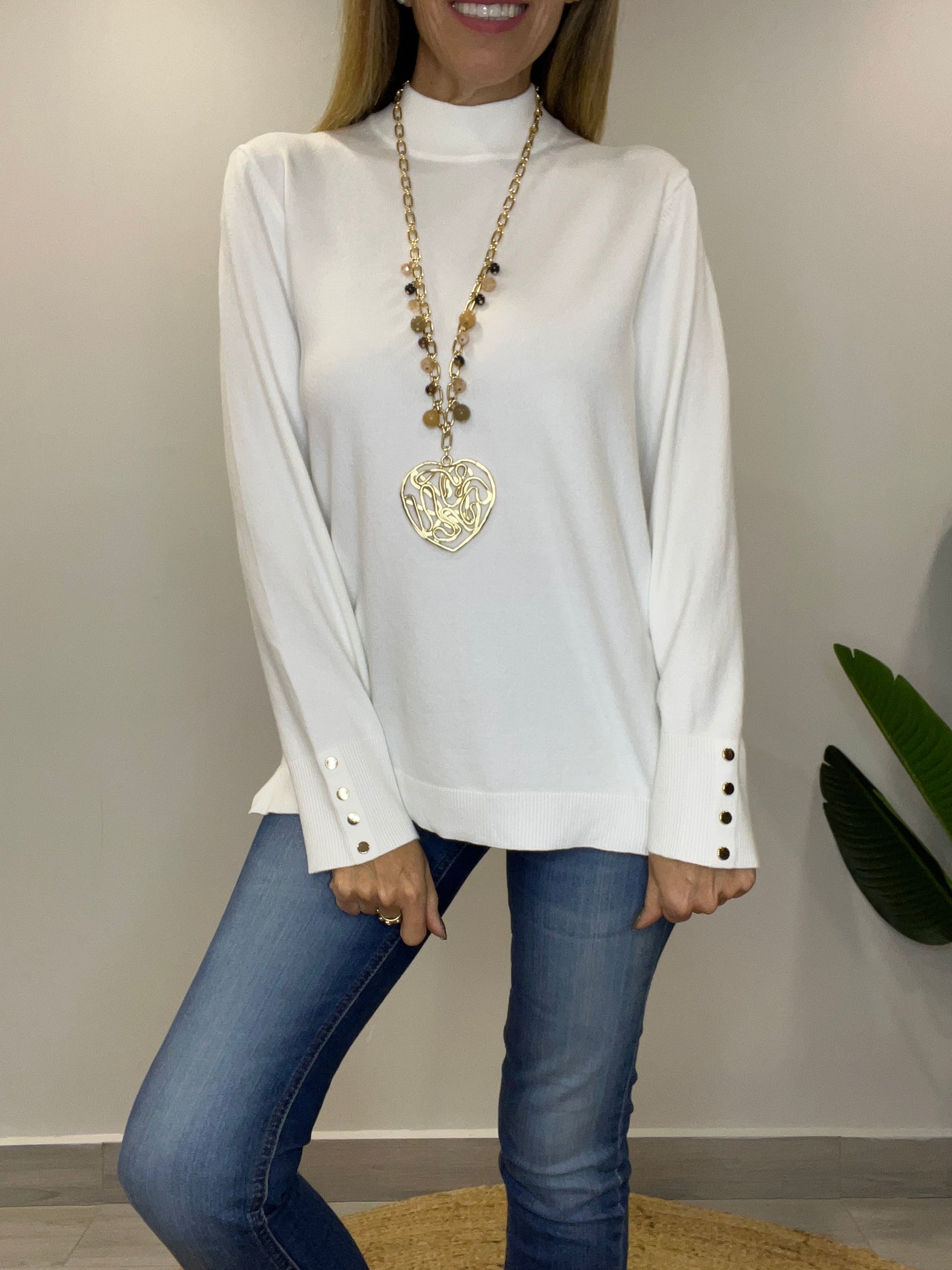Sweater cuello medio Amalfi blanco