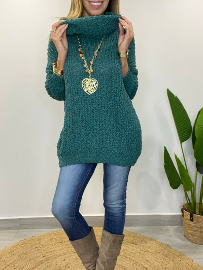Sweater Buclé Cuello Petróleo