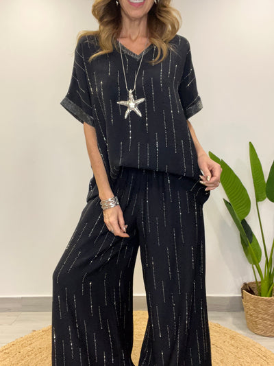 Conjunto Lino viscoso/Brillo Divino (2 piezas) Negro