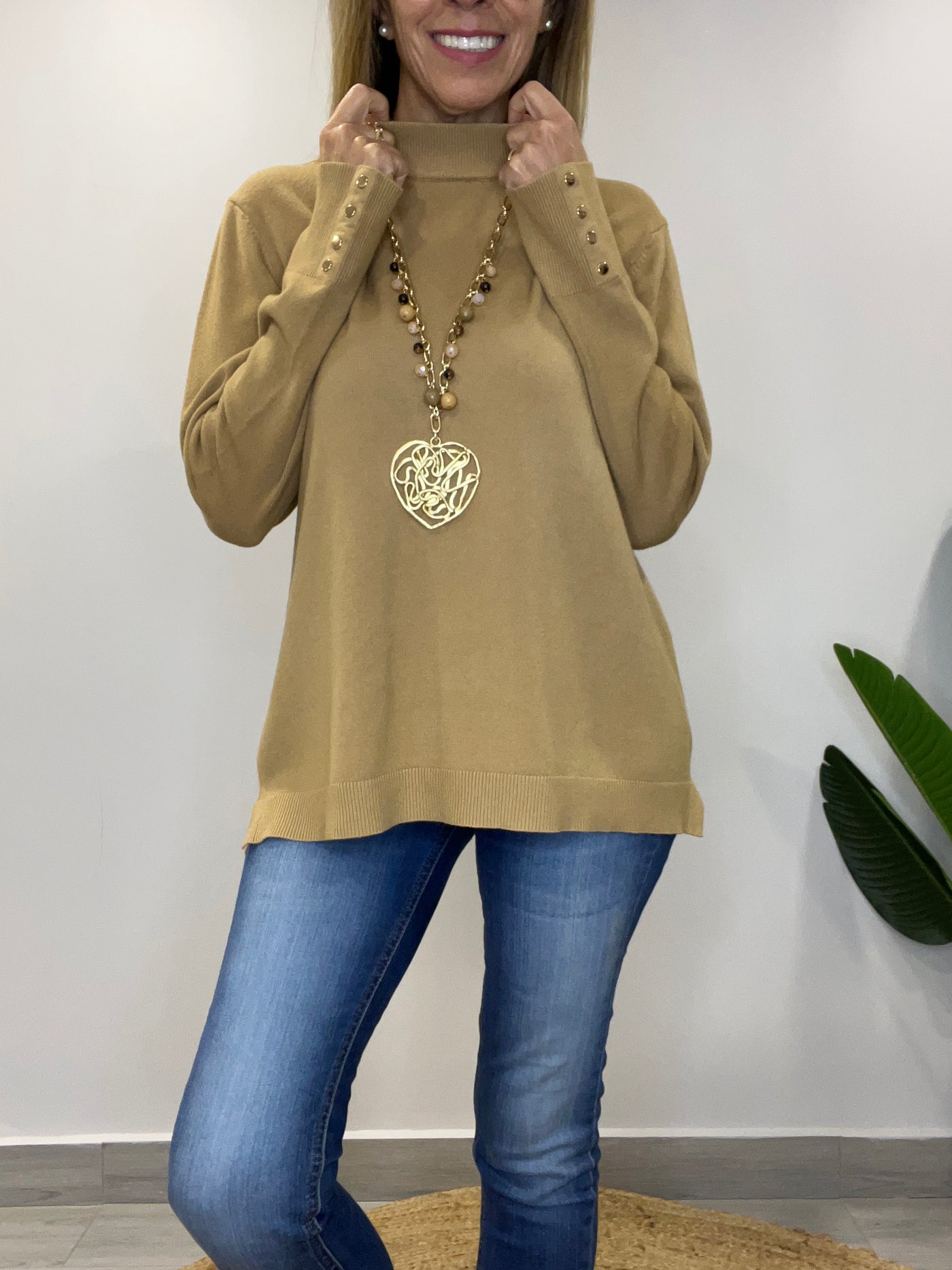 Sweater cuello medio Amalfi Camel