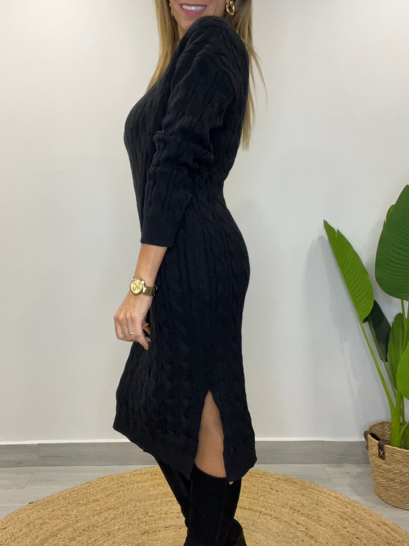 Vestido Lanilla trenzada negro