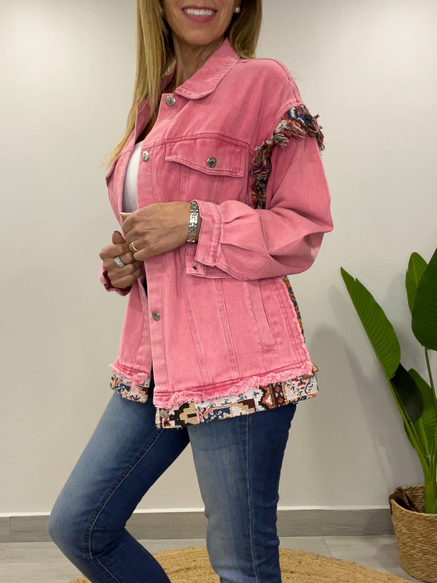 Chaqueta mezclilla Malú Fresa