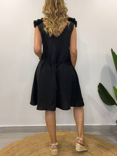 Vestido Crep Flor negro