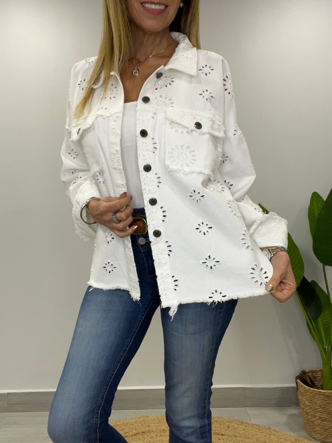 Chaqueta mezclilla Broderie Blondi Blanco