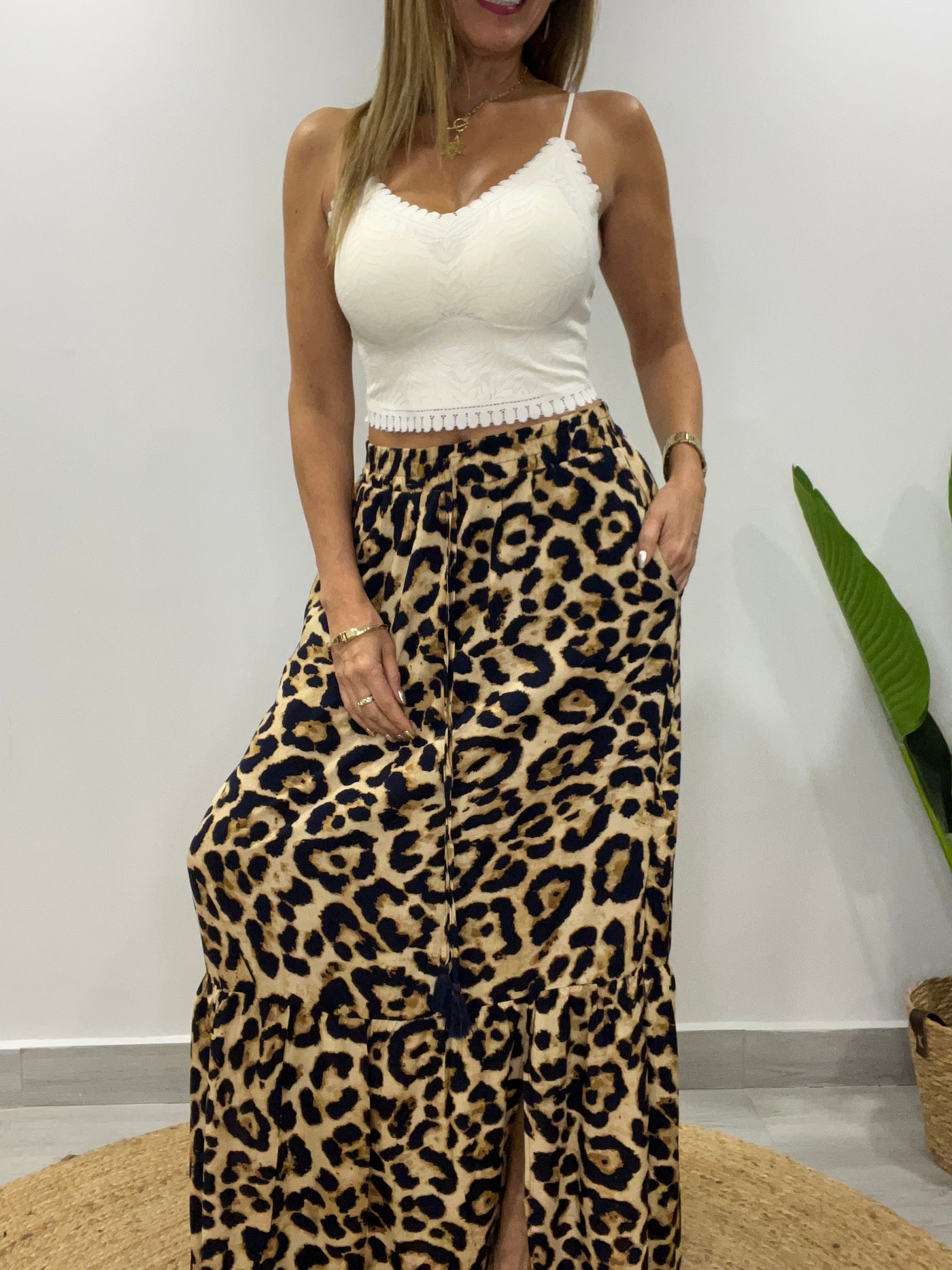 Falda Viscosa Print Azul/beige