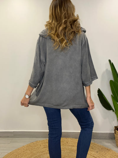 Chaqueta viscosa/ Broderie Livean Gris