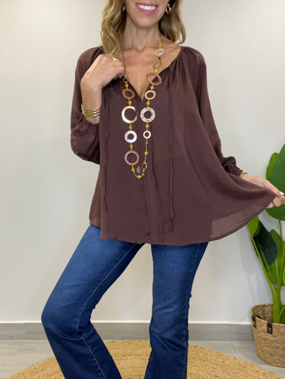 Blusa Viscogasa Isabella Chocolate