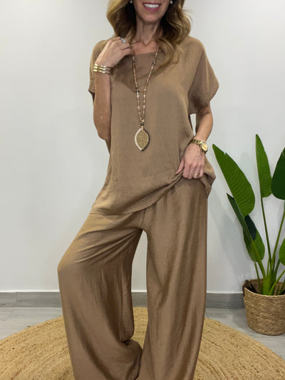 Conjunto Tahiti Camel liso (2 piezas)