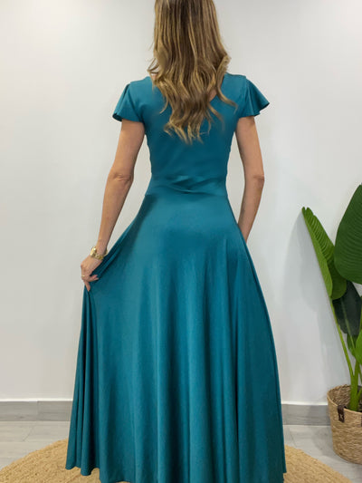 Vestido Lycra/Dupont Romántico Verde Petróleo