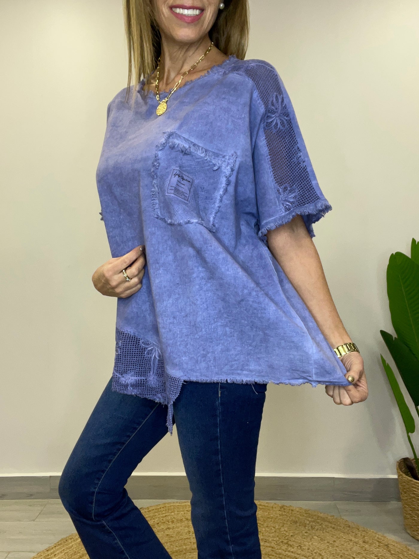 Polera linolet italiana Laura Azul