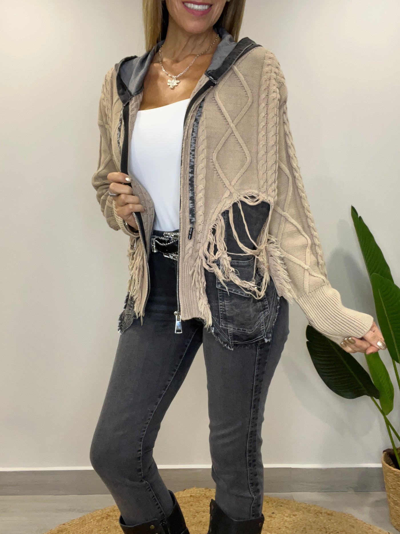 Chaqueta mezclilla Tejida Andy Beige