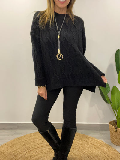Maxi Sweater Lana espiral negro