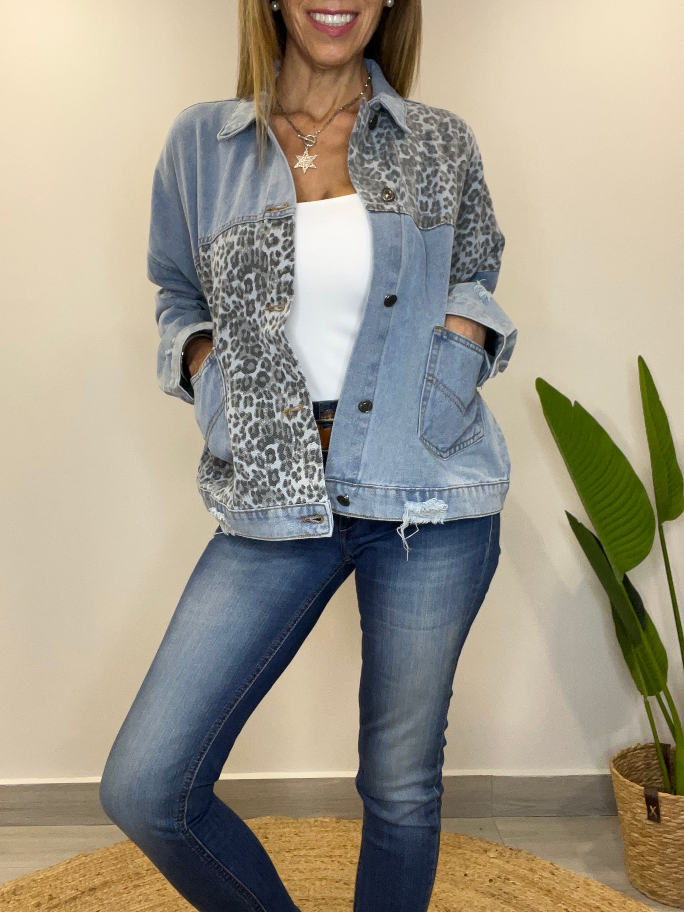 Chaqueta mezclilla Print Celeste
