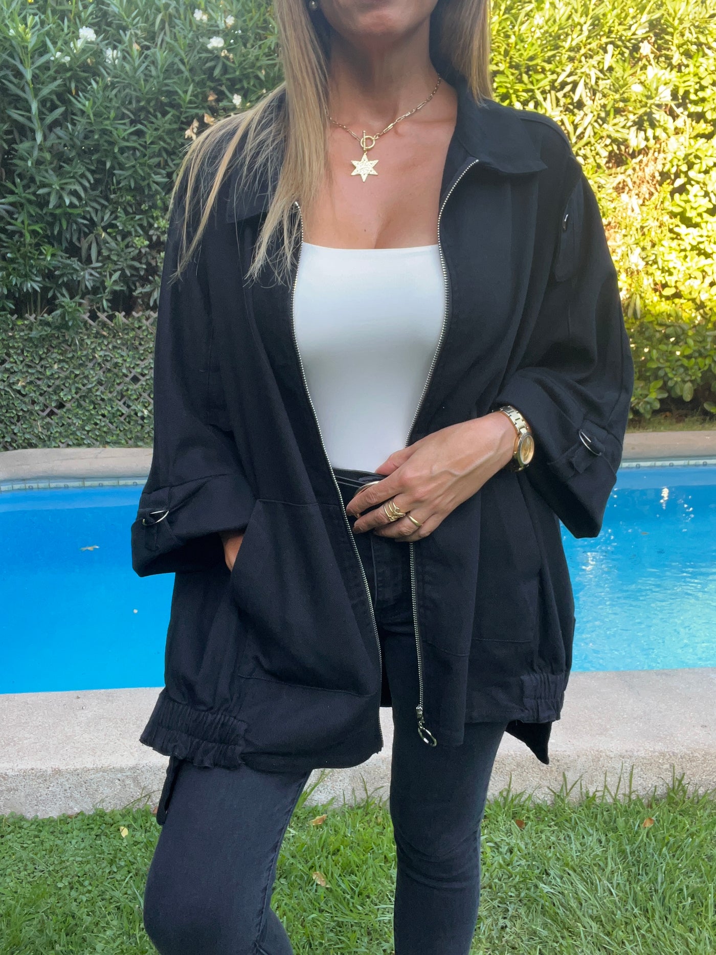 Chaqueta mezclilla Cale Negra (Oversize)