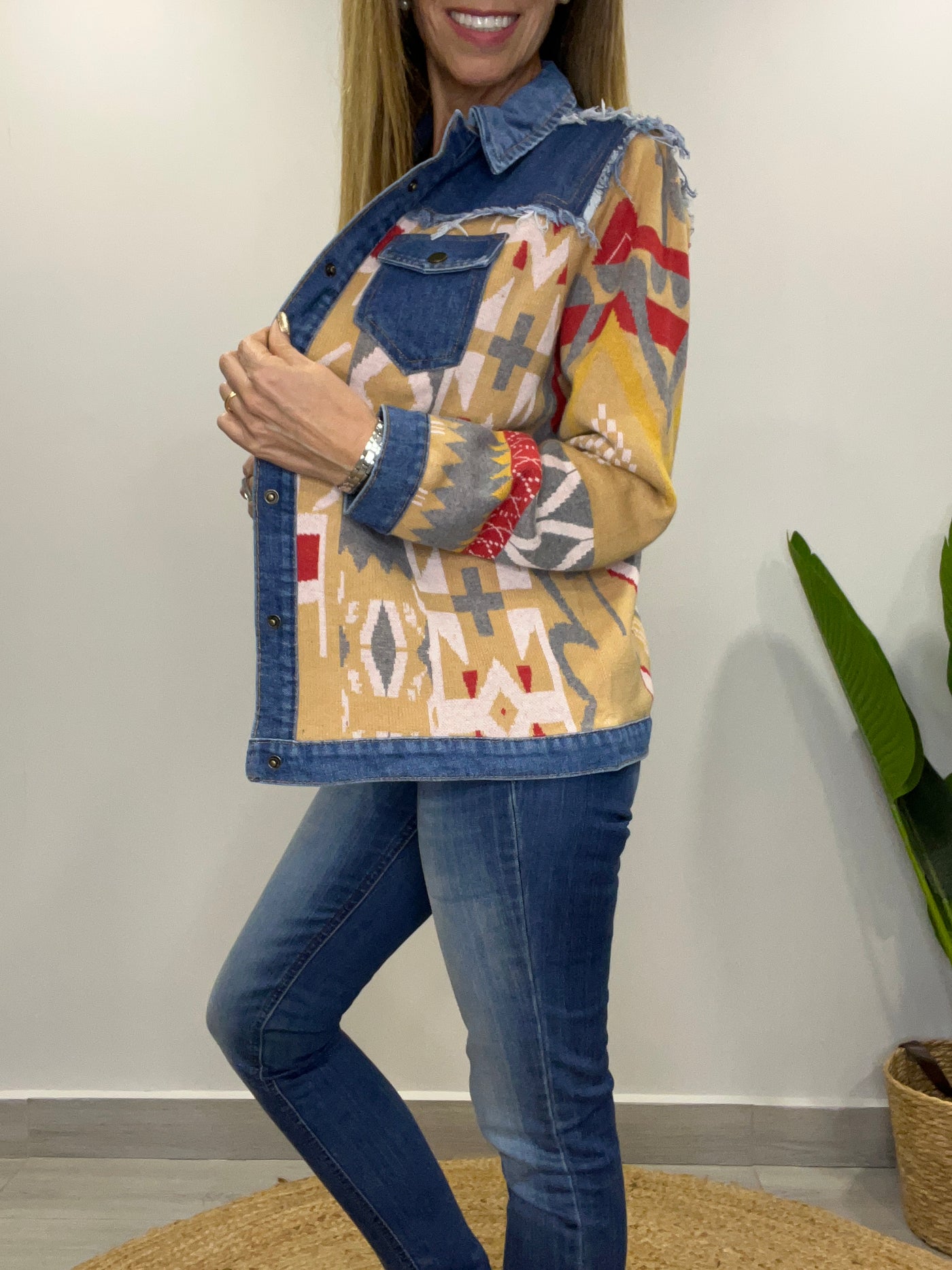 Chaqueta tejida Sinigual mostaza