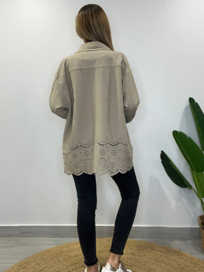 Chaqueta mezclilla/broderie Romántica Beige