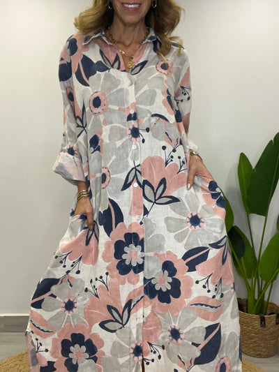 Vestido Lino Italiano Camisero Positano estelar