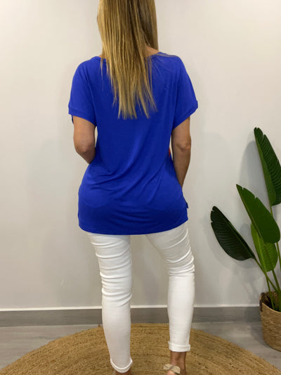 Polera Satín/Algodón Keny Azulino
