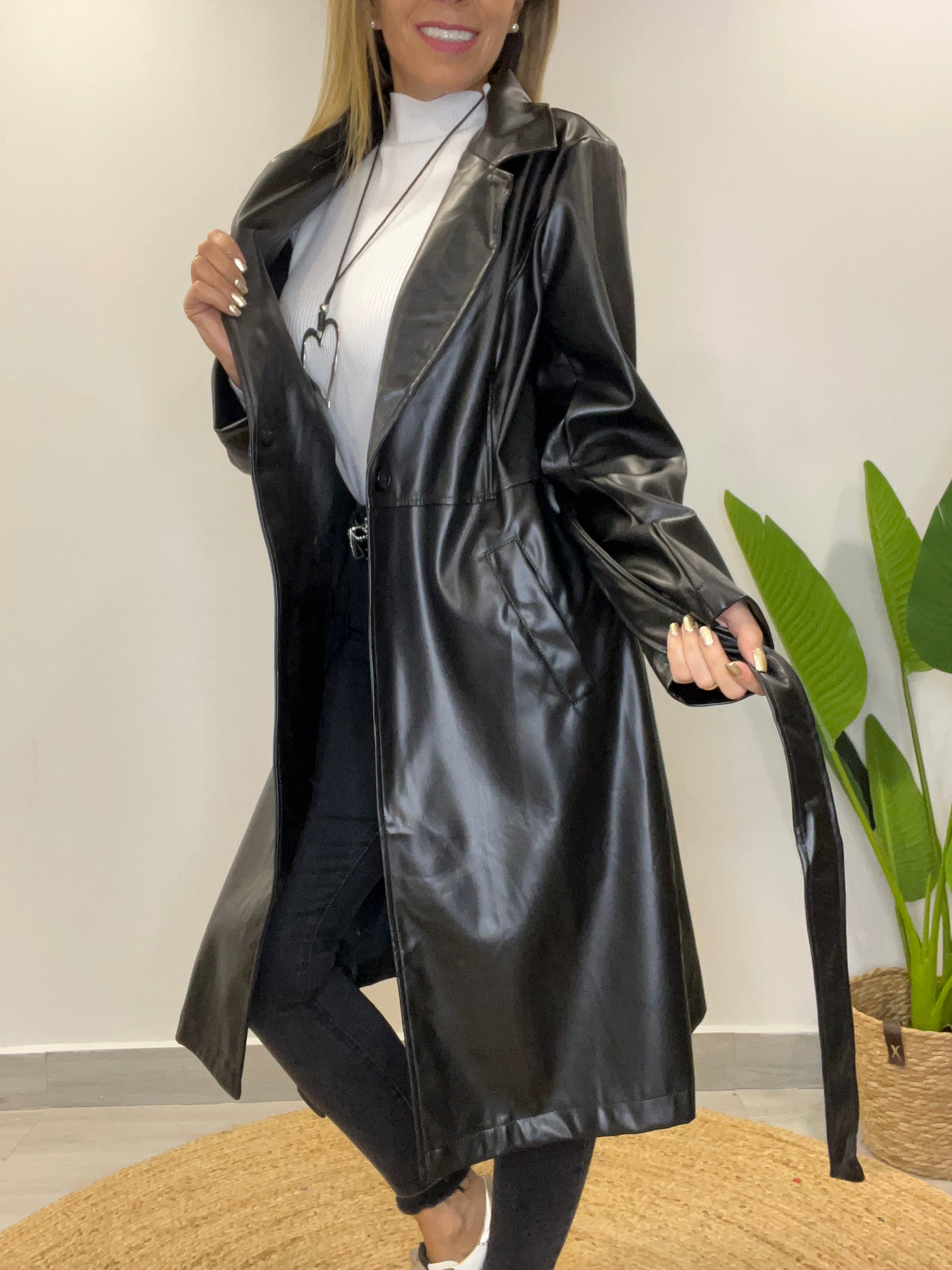 Trench Ecocuero Party Negro