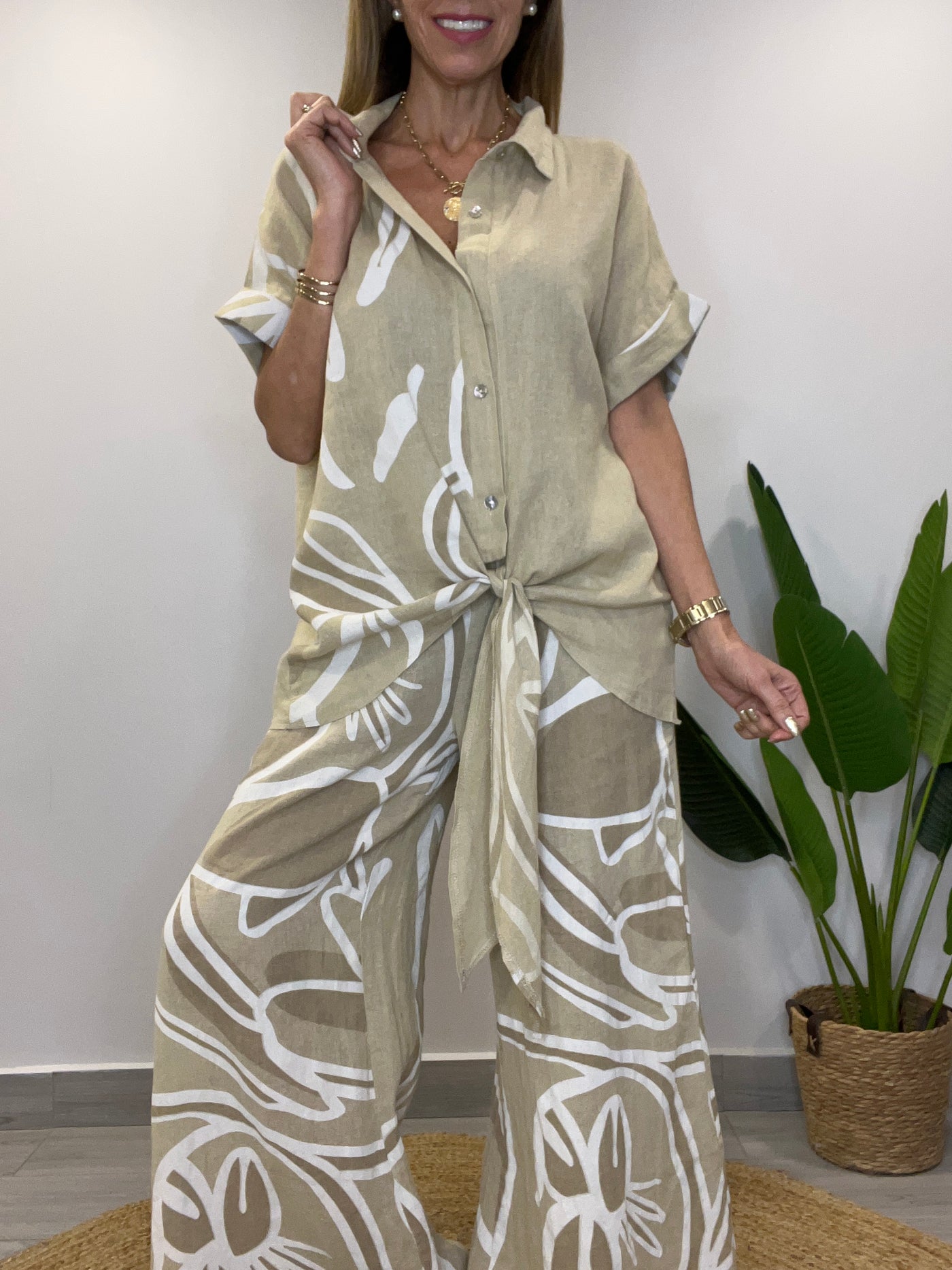 Conjunto Lino Italiano Nassau Beige
