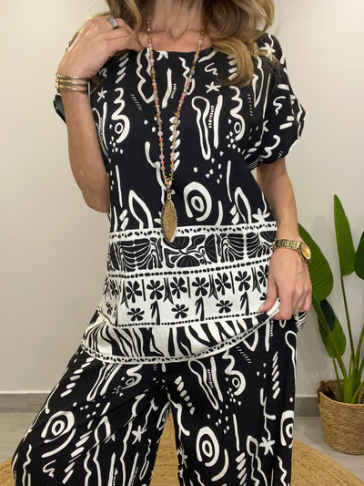 Conjunto Tahiti negro/blanco (2 piezas)