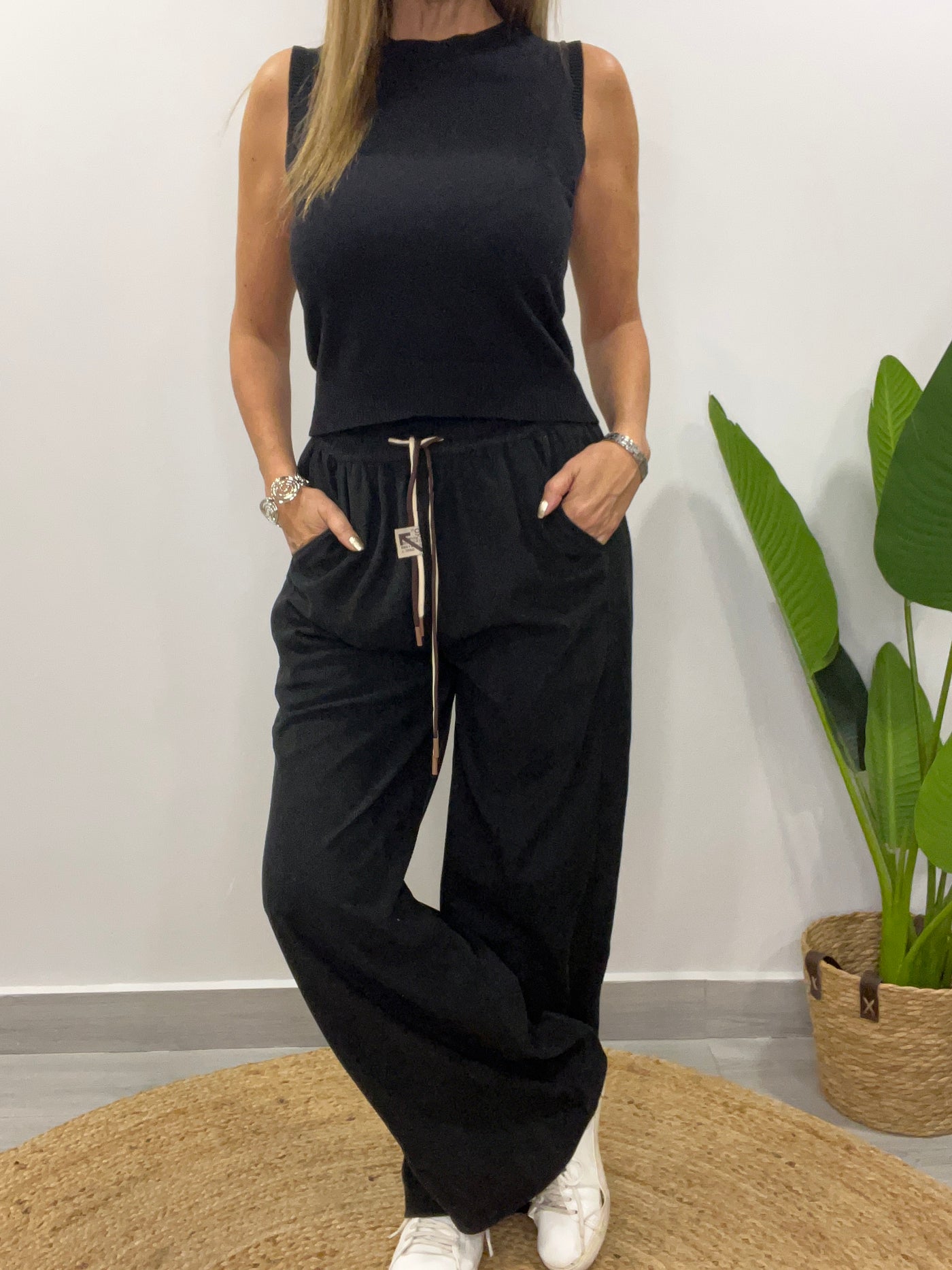 Pantalón Italiano Cote liso Negro