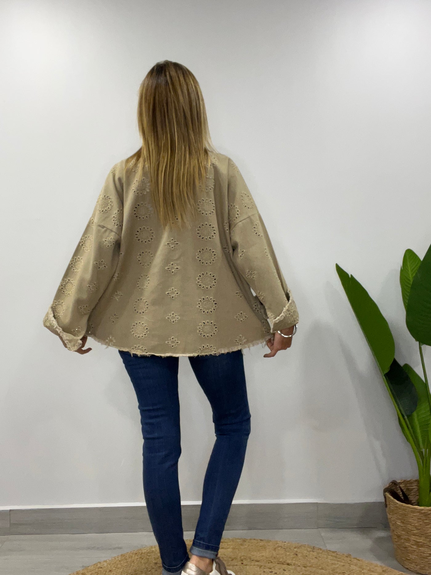 Chaqueta mezclilla Broderie Blondi Beige