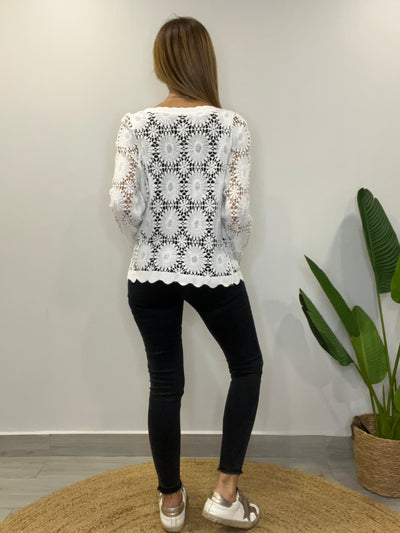 Chaleco Macramé Romántico Blanco