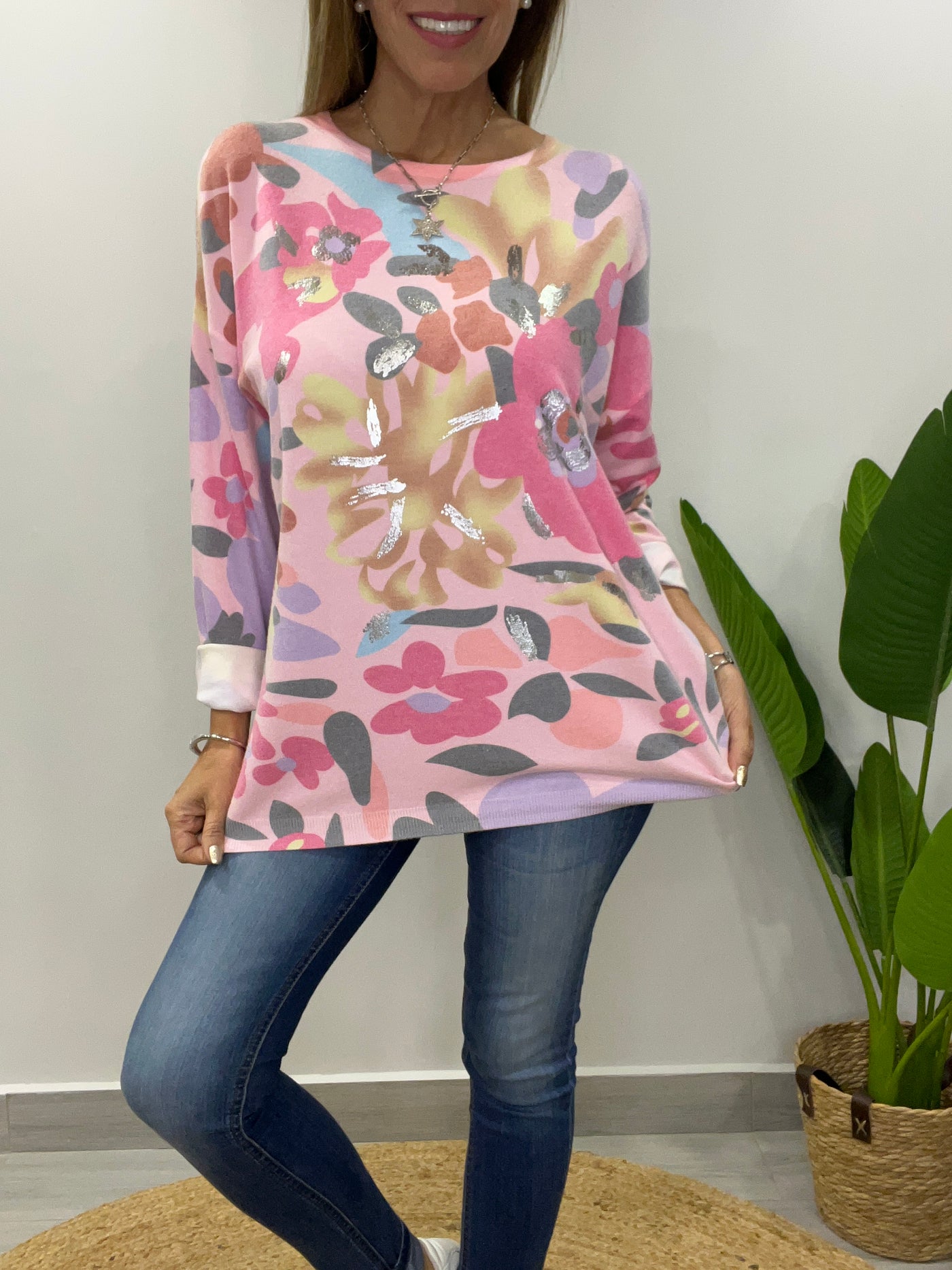 Sweater metalizado Garden Fucsia