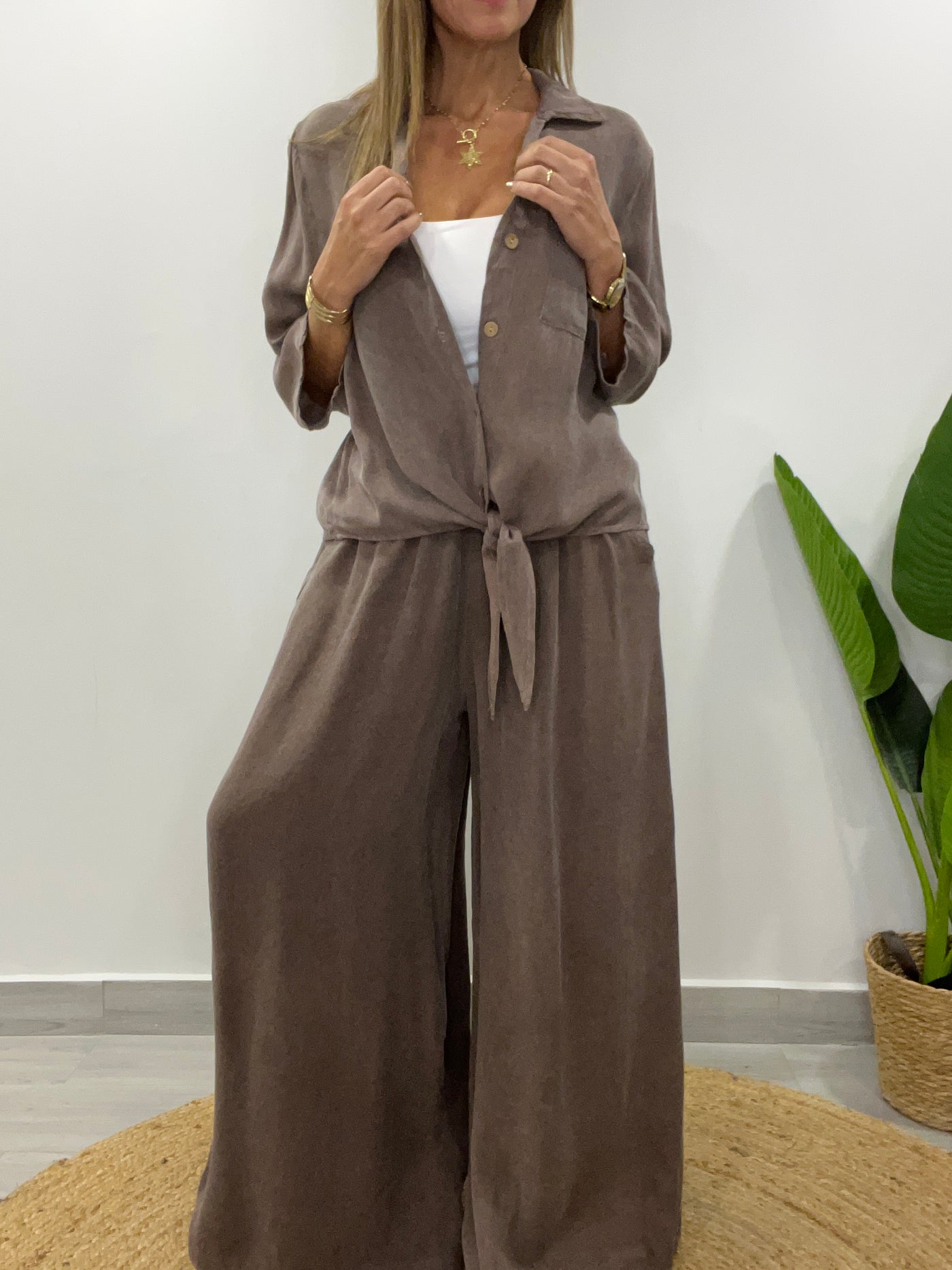 Conjunto Lino Kalu Taupe