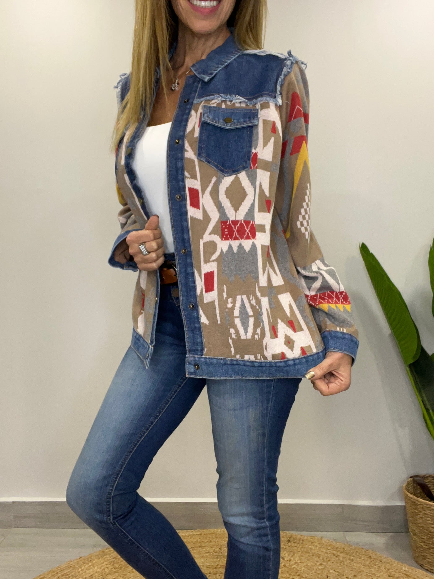 Chaqueta tejida Sinigual taupe/beige