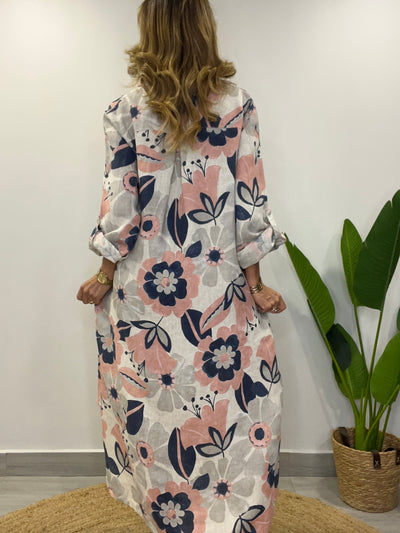 Vestido Lino Italiano Camisero Positano estelar