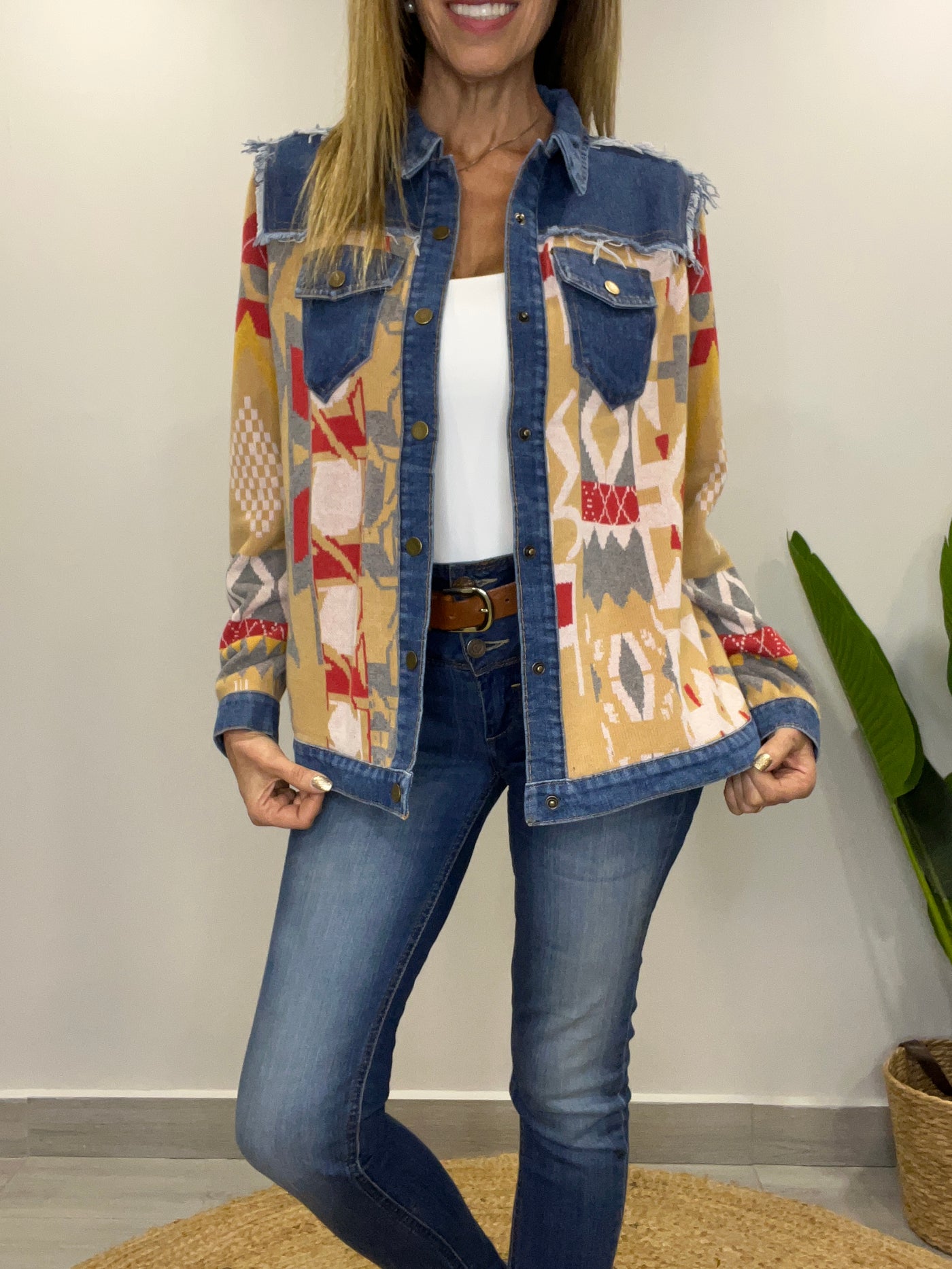 Chaqueta tejida Sinigual mostaza
