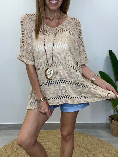 Sweater Hilo zapallar camel