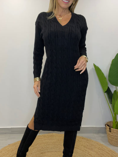 Vestido Lanilla trenzada negro