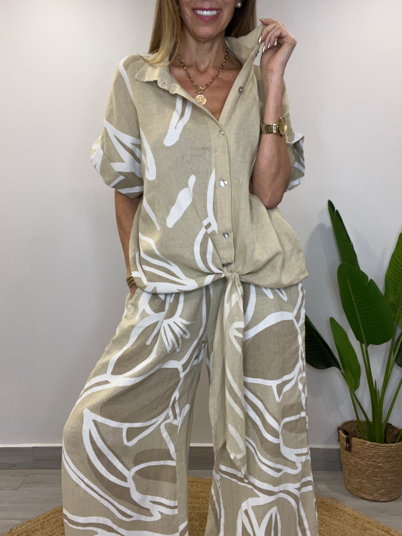 Conjunto Lino Italiano Nassau Beige