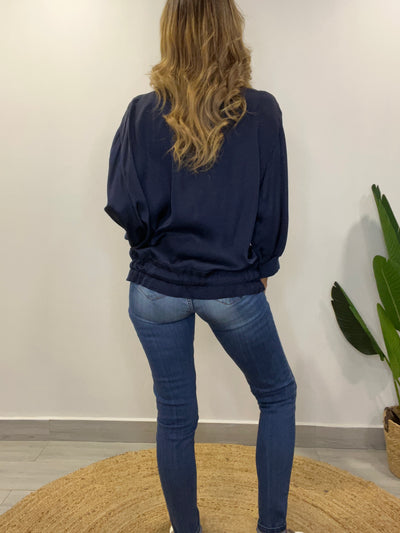 Bomber Italiano Viscoseda long Azul marino